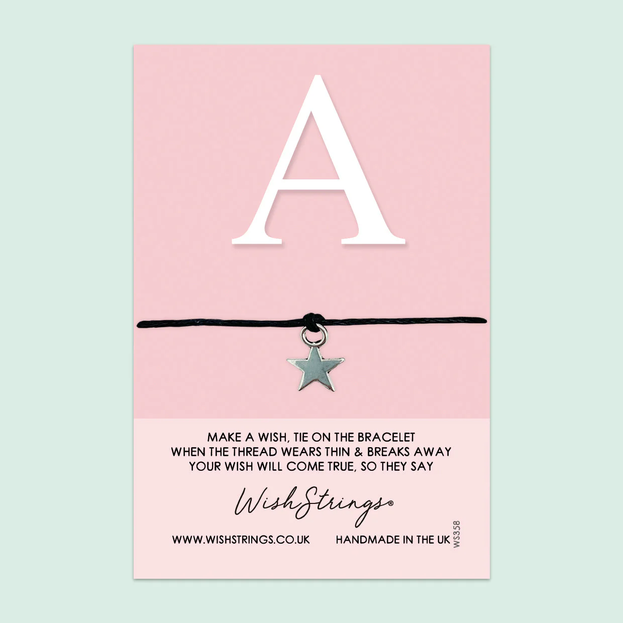 WishStrings Wish Bracelet – Custom Name Letter A Bracelet | Simple Elegant Friendship Gift Card