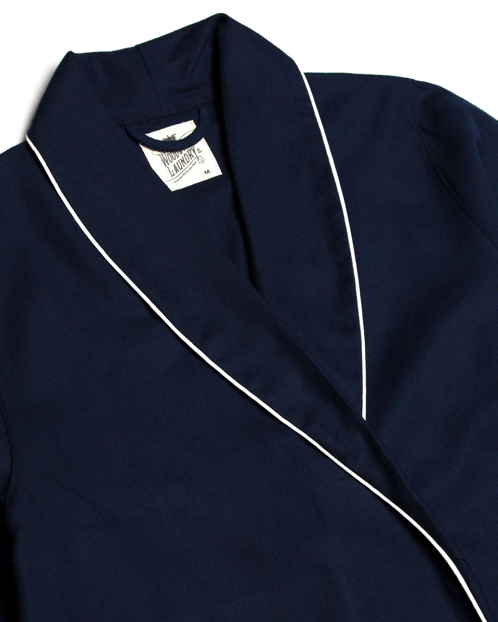 Women's Flannel Dressing Gown - Navy with White Piping - Image 3