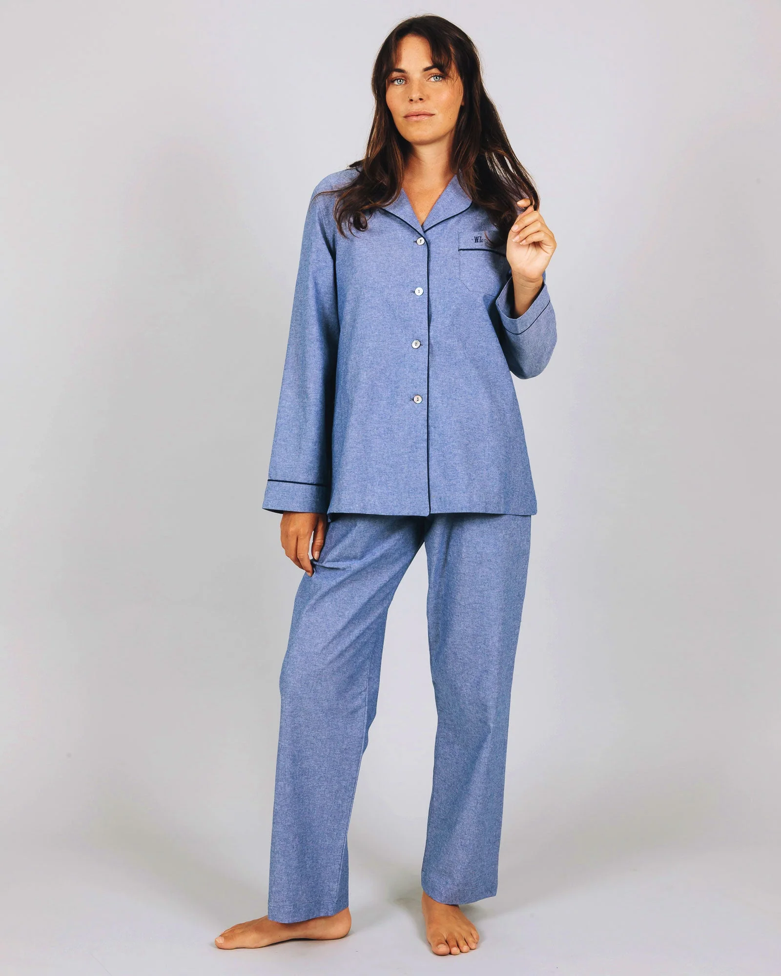 Womens Long Pyjamas - Chambray Blue Sky