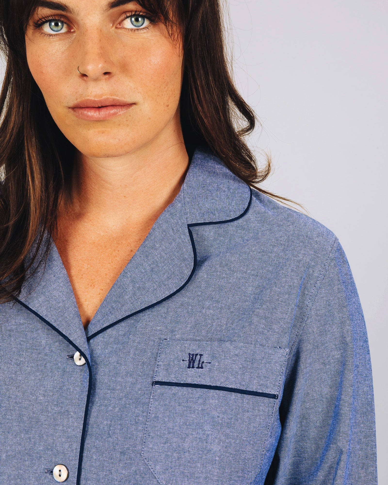 Womens Long Pyjamas - Chambray Blue Sky - Image 2