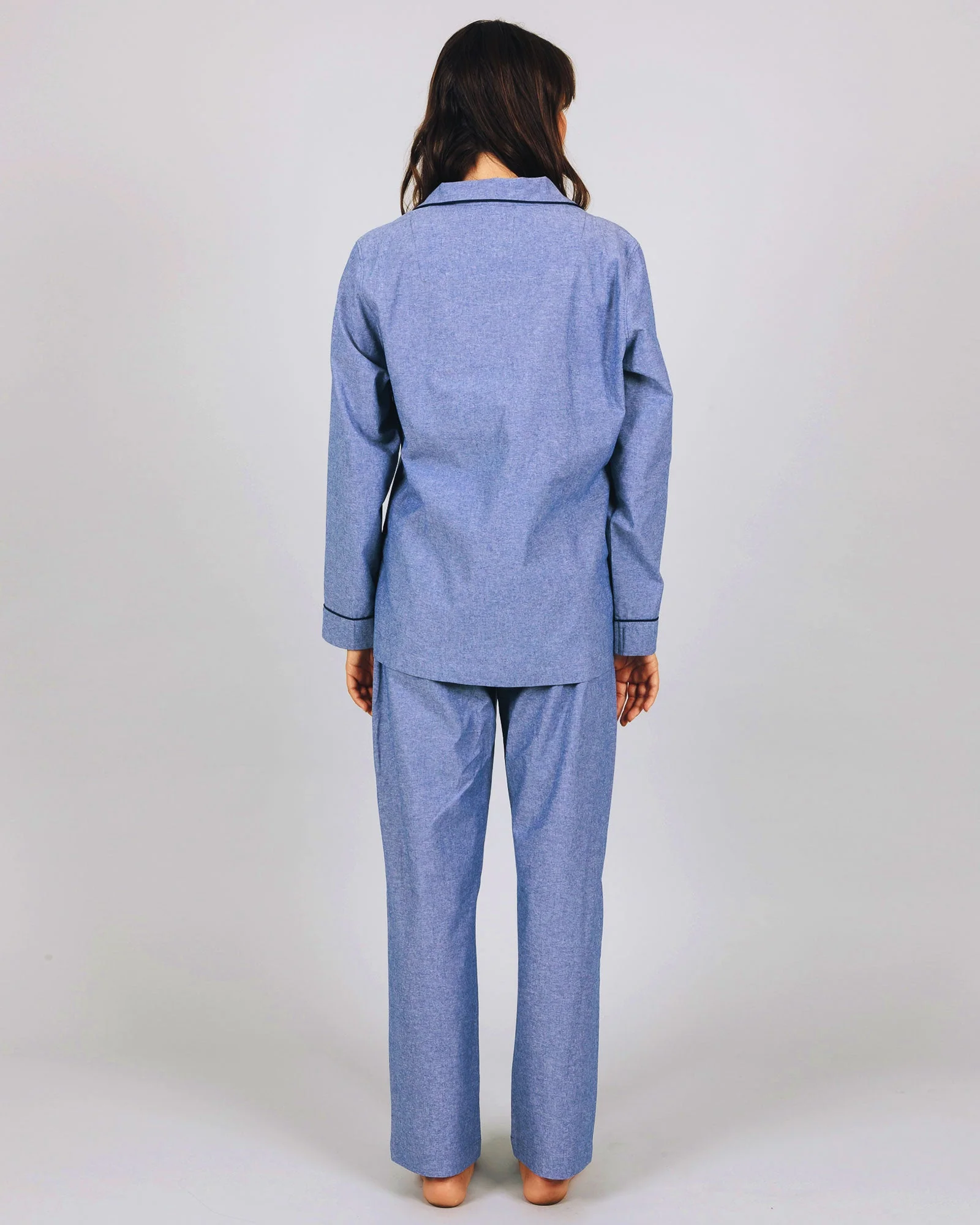 Womens Long Pyjamas - Chambray Blue Sky - Image 3