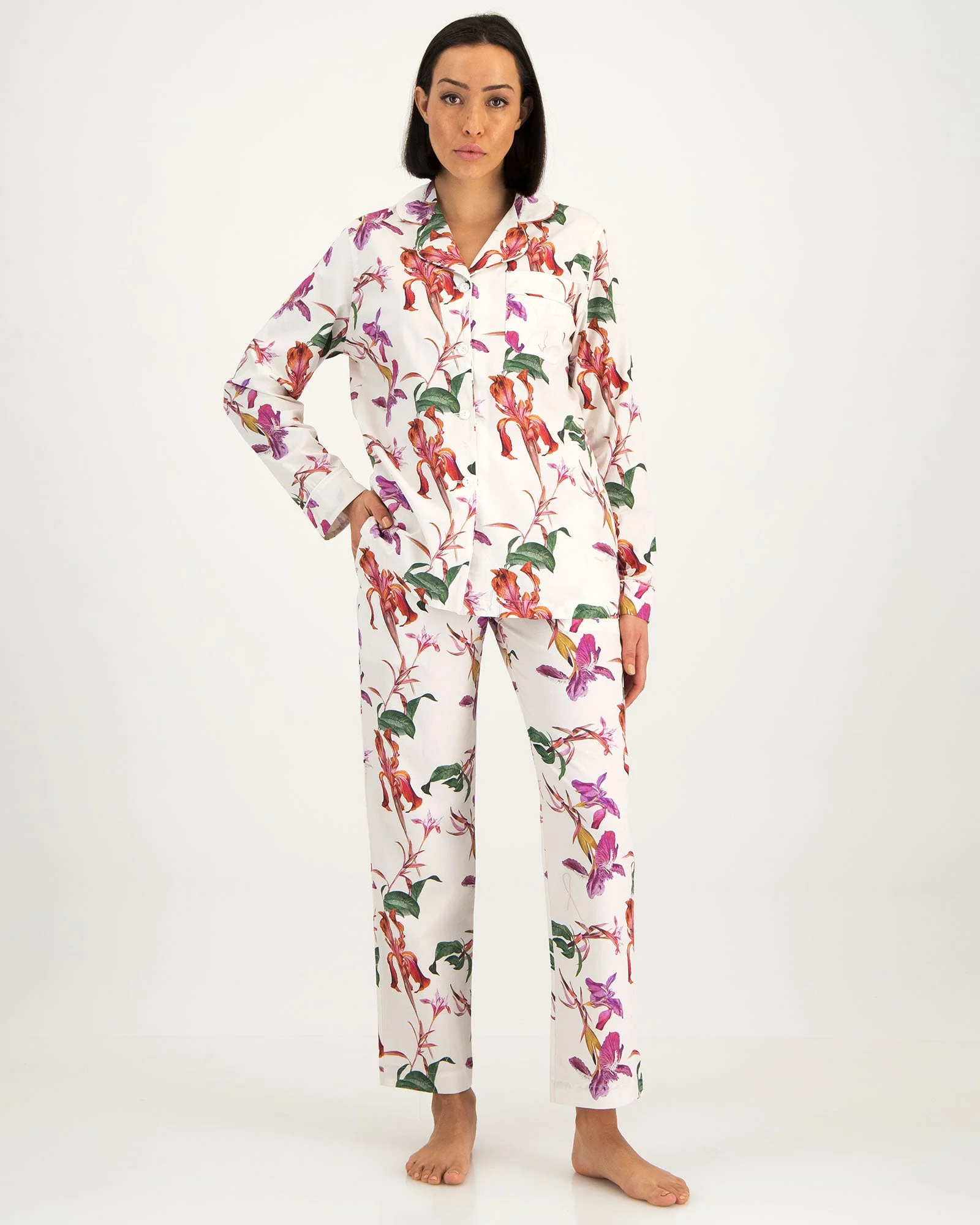 Womens Long Pyjamas - Iris White - Image 3