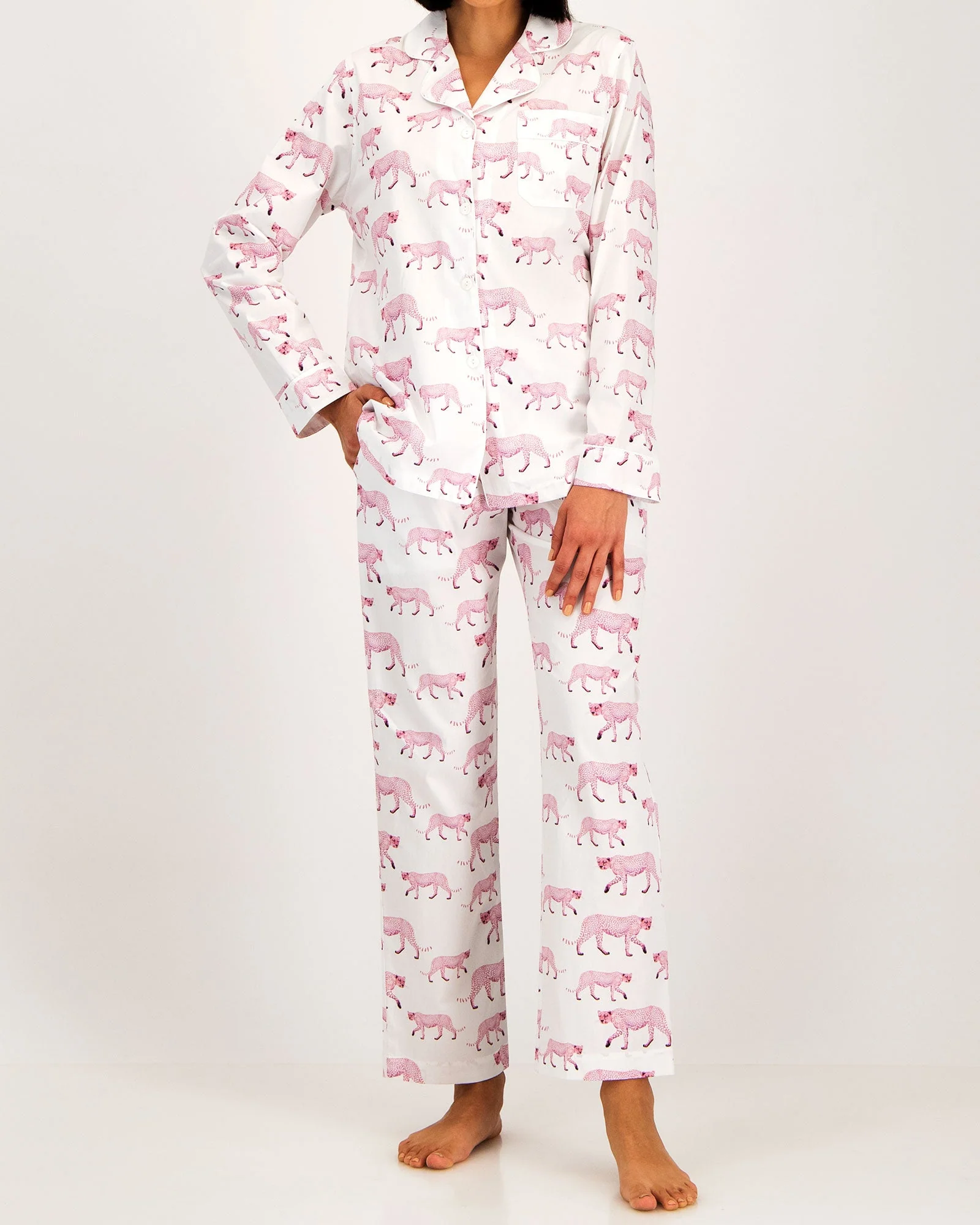 Womens Long Pyjamas - Pink Cheetahs