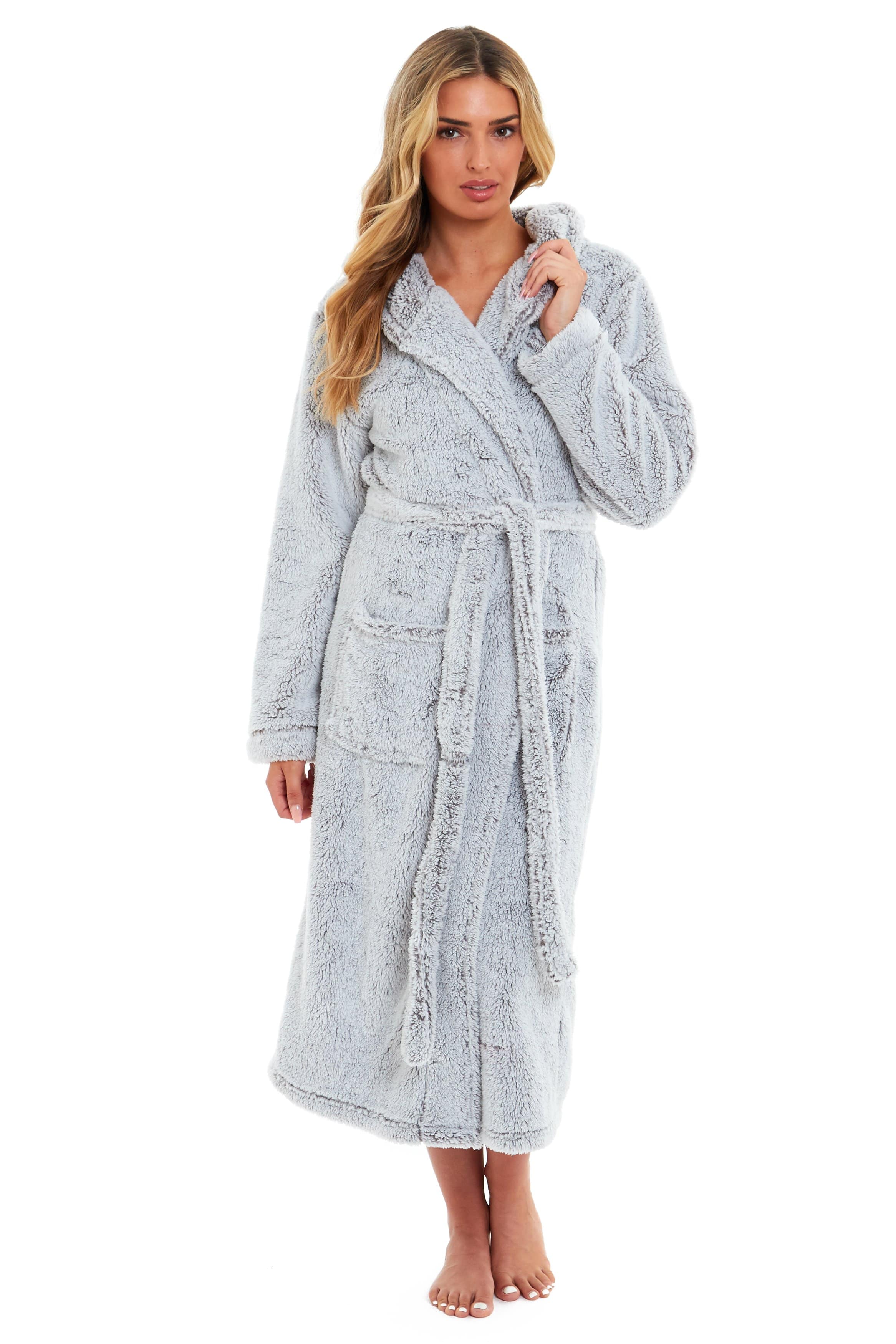 Women's Shimmer Grey Snuggle Fleece Touch Hooded Robe Luxurious Soft Loungewear Cosy Durable Dressing Gown UK Sizes 8-22 by Daisy Dreamer - Image 5