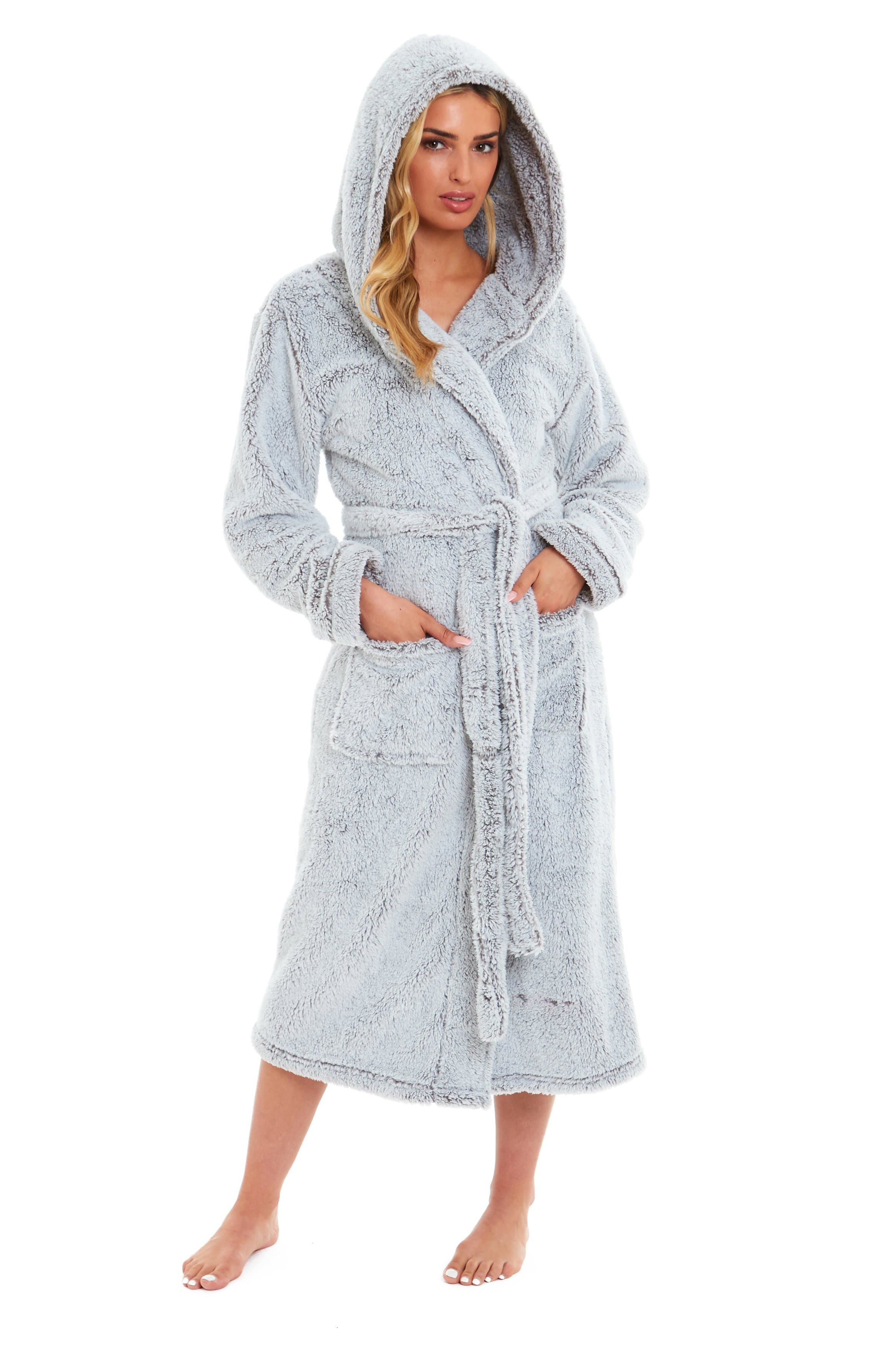 Women's Shimmer Grey Snuggle Fleece Touch Hooded Robe Luxurious Soft Loungewear Cosy Durable Dressing Gown UK Sizes 8-22 by Daisy Dreamer - Image 8
