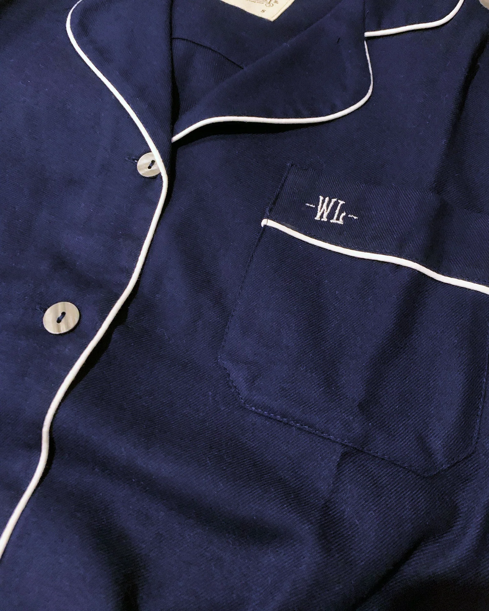 Women's Sleep Shirt - Navy Flannel with White Piping - Image 2