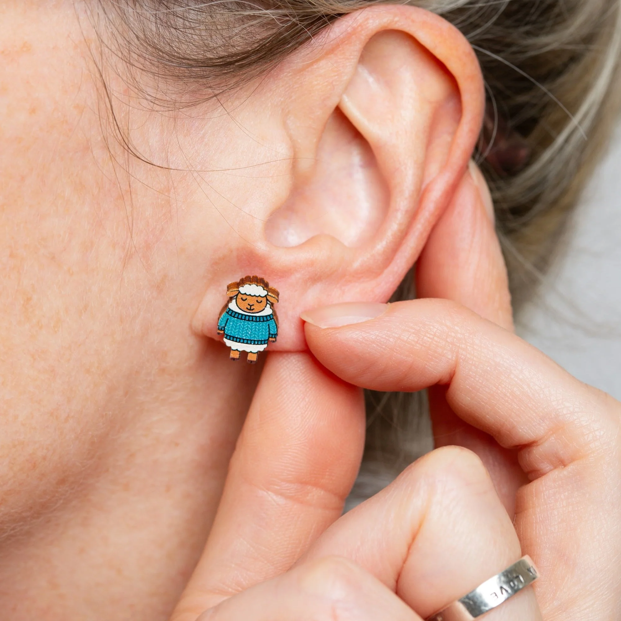 Woolly Sheep Wooden Earrings  - Knitting Gift - Image 5