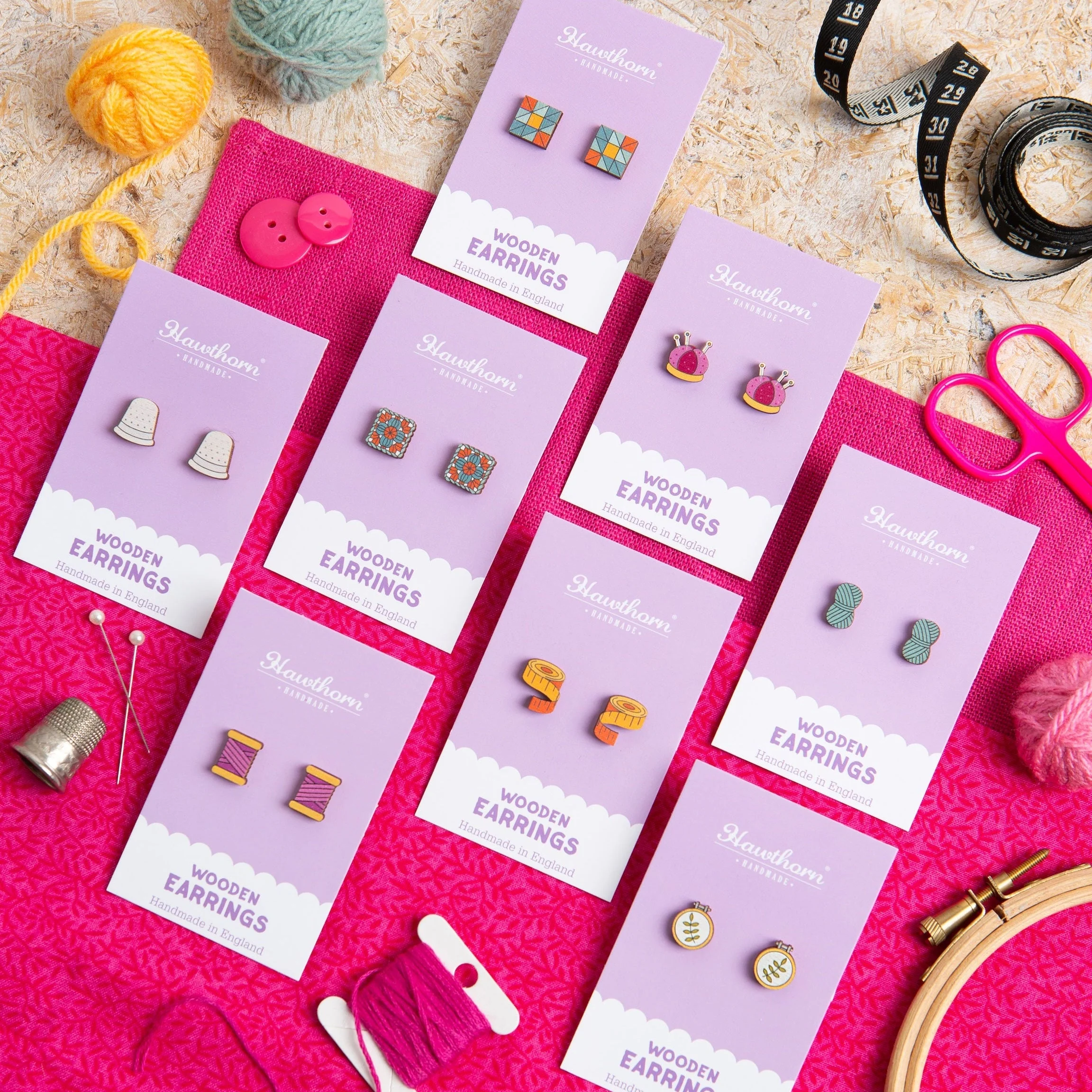 Woolly Sheep Wooden Earrings  - Knitting Gift - Image 6