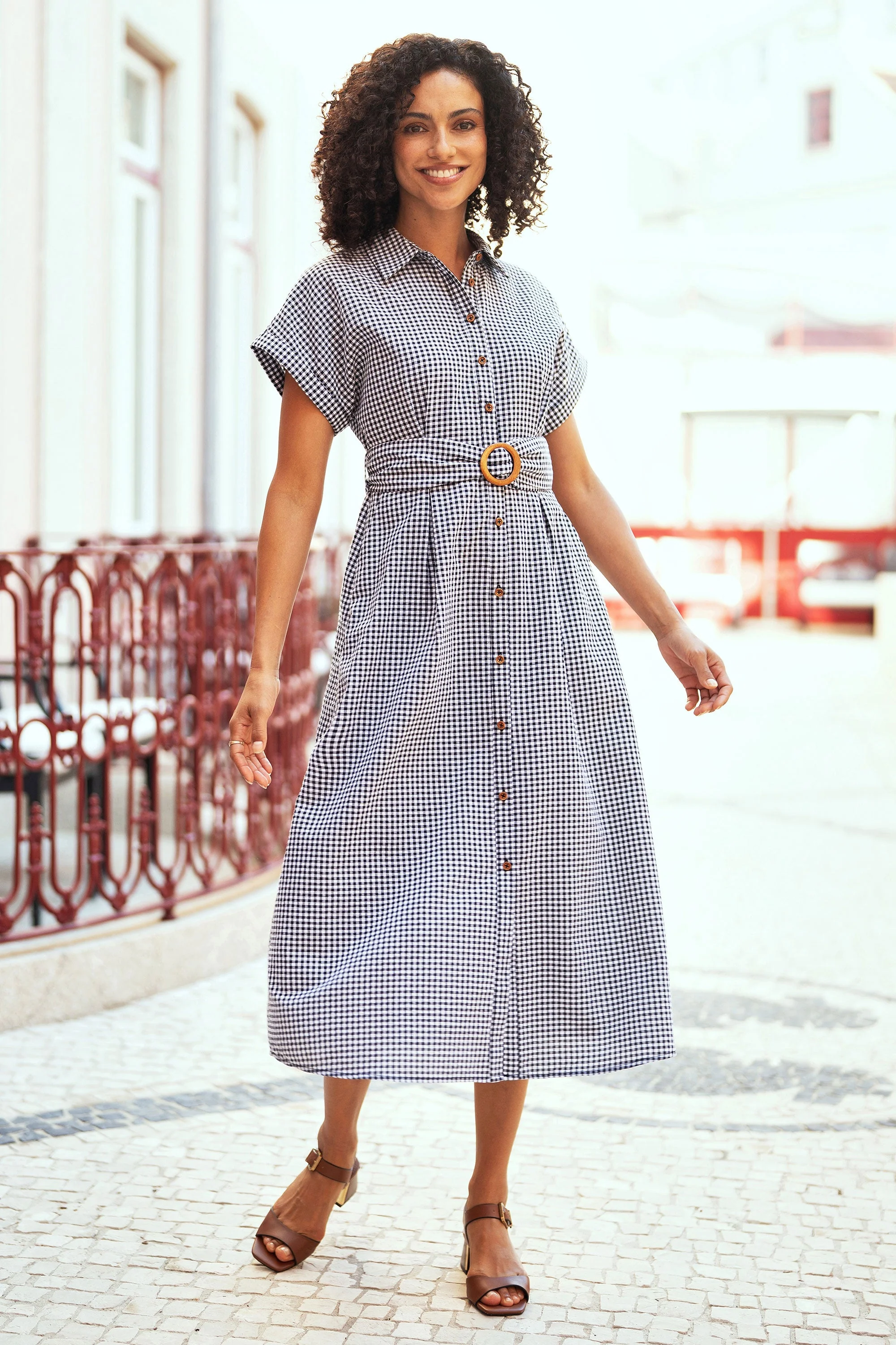 Yumi Black Gingham Relaxed Shirt Dress With Matching Belt - Image 5