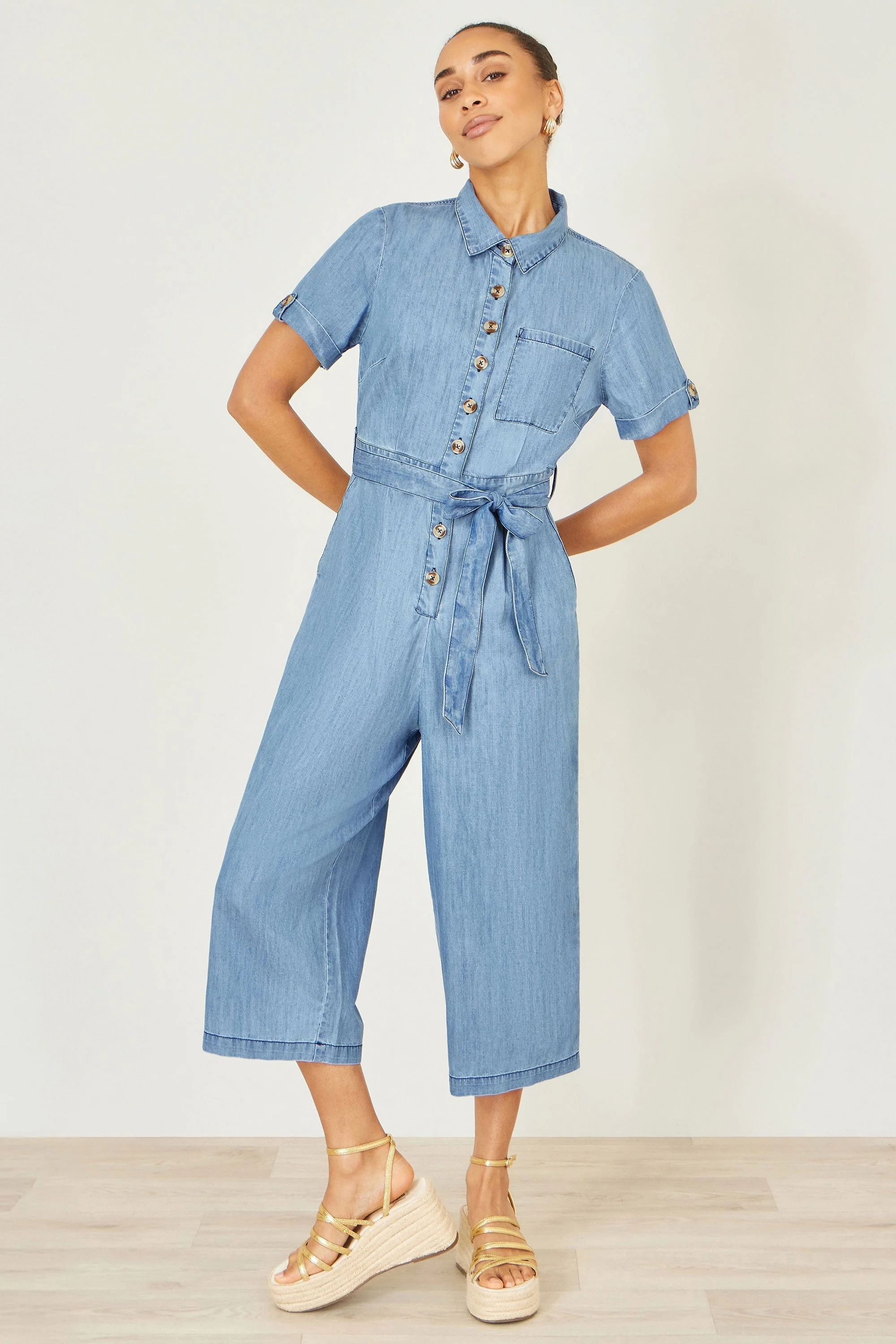 Yumi Blue Chambray Light Denim Button Jumpsuit - Image 5