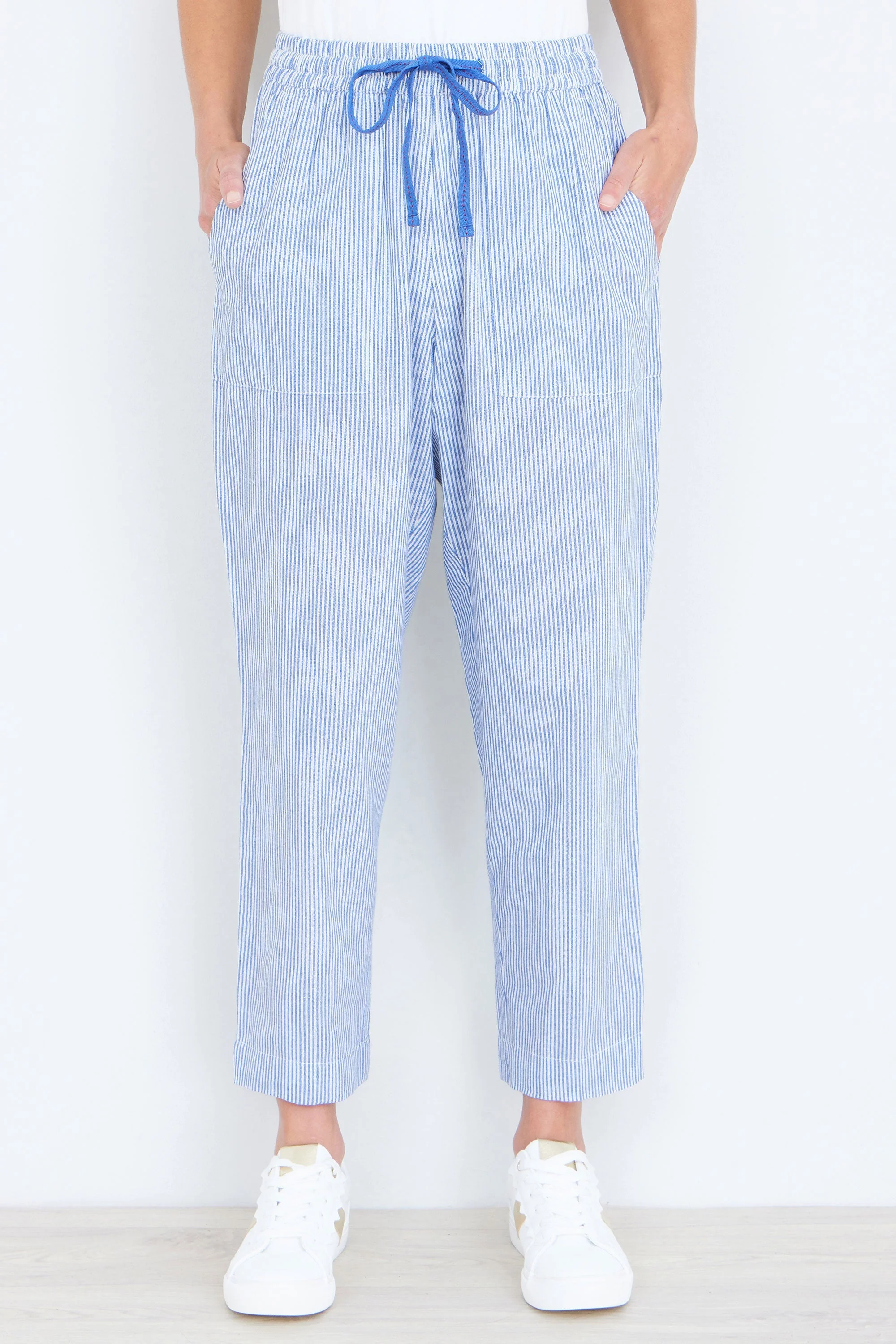 Yumi Blue Cotton Stripe Cropped Trousers - Image 2