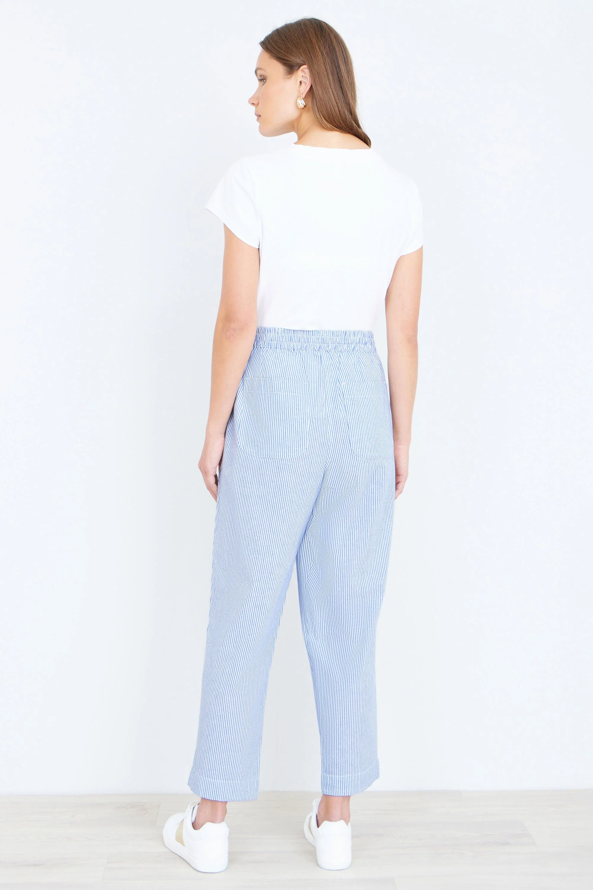Yumi Blue Cotton Stripe Cropped Trousers - Image 3