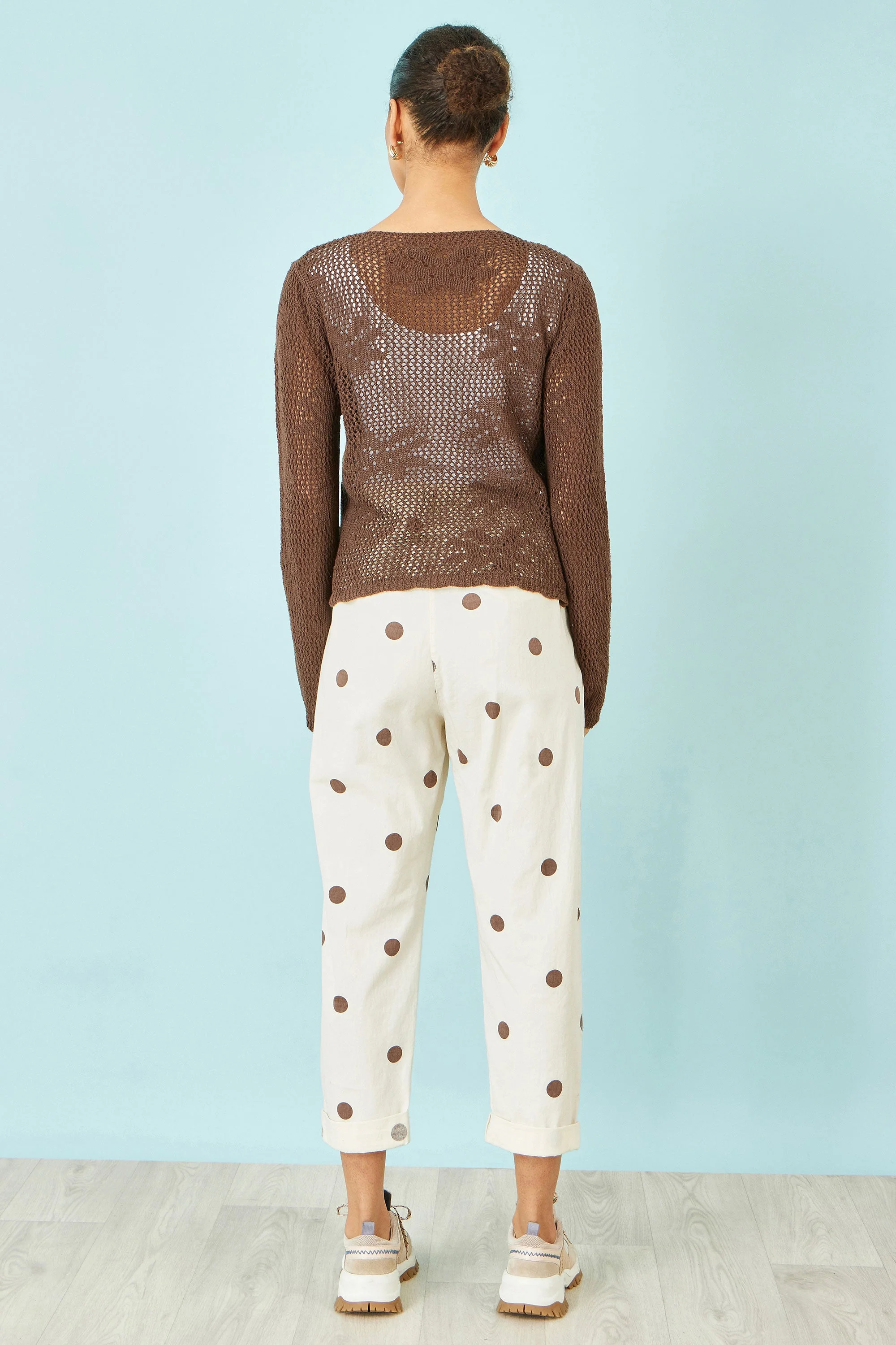 Yumi Brown Spot Print Cotton Canvas Chinos - Image 4