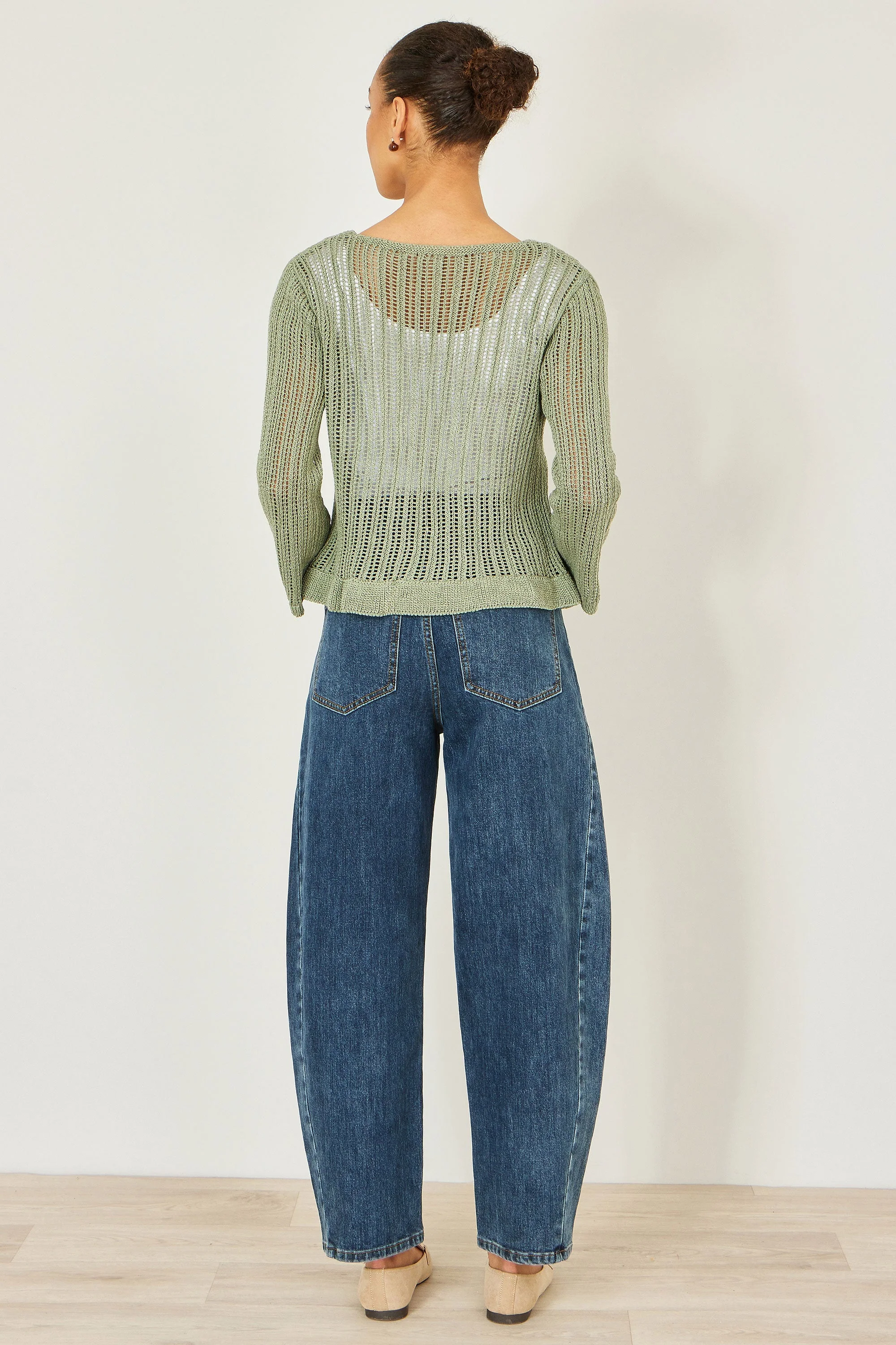 Yumi Green Tie Front Pointelle Cardigan - Image 5