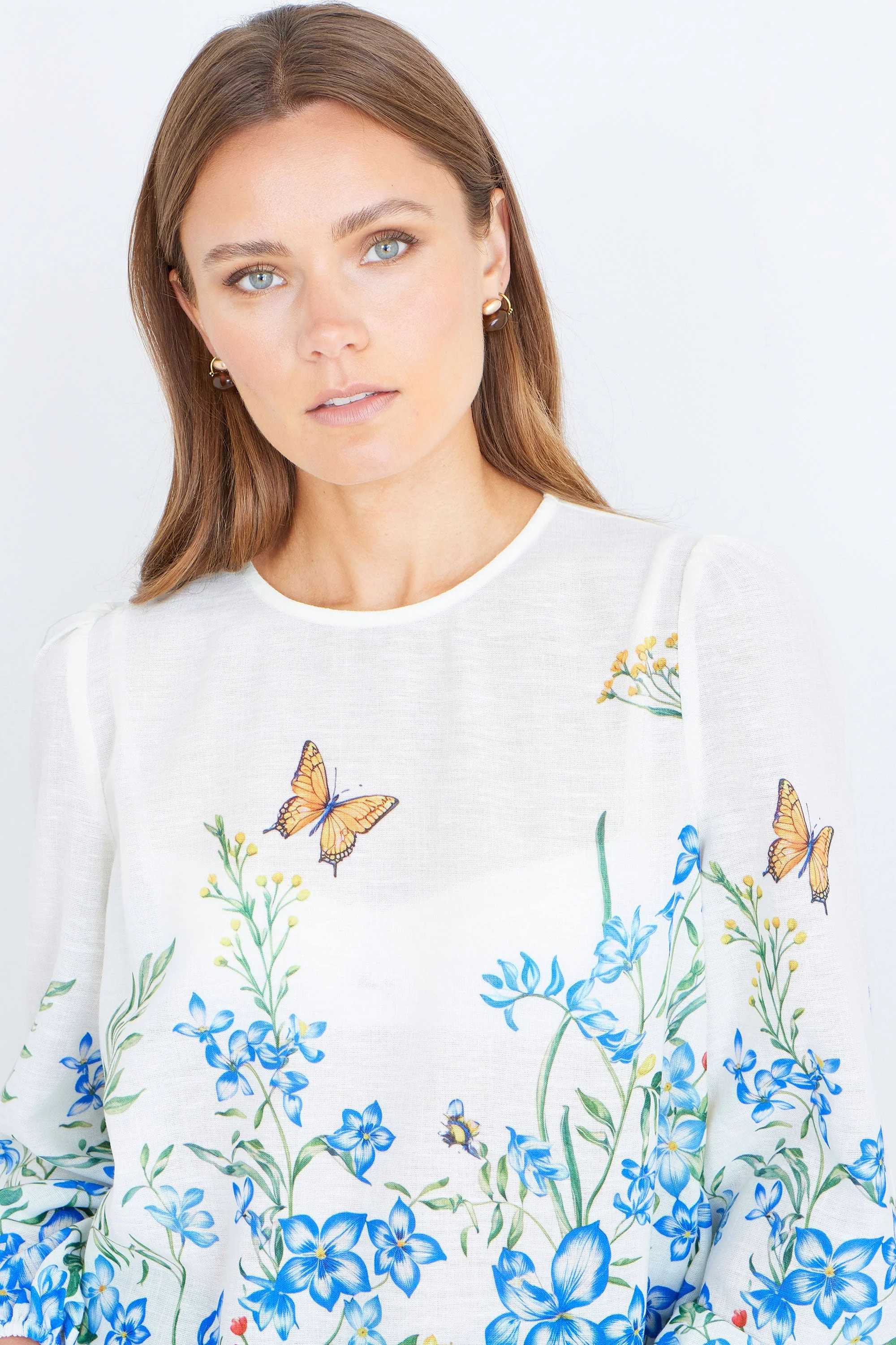 Yumi Ivory Butterfly Print Long Sleeve Top - Image 2