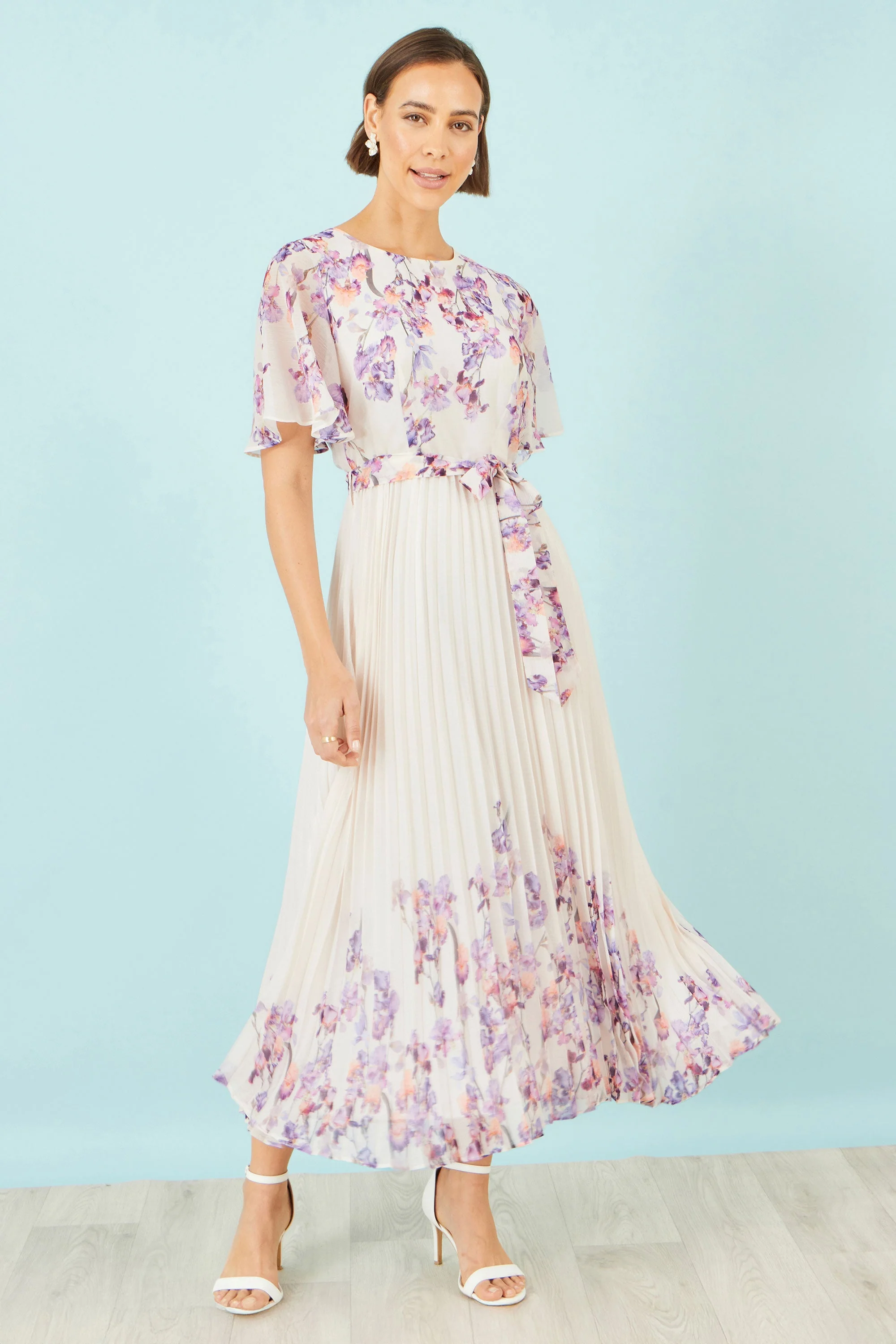Yumi Ivory Floral Mirror Pleated Midi Dress - Image 3