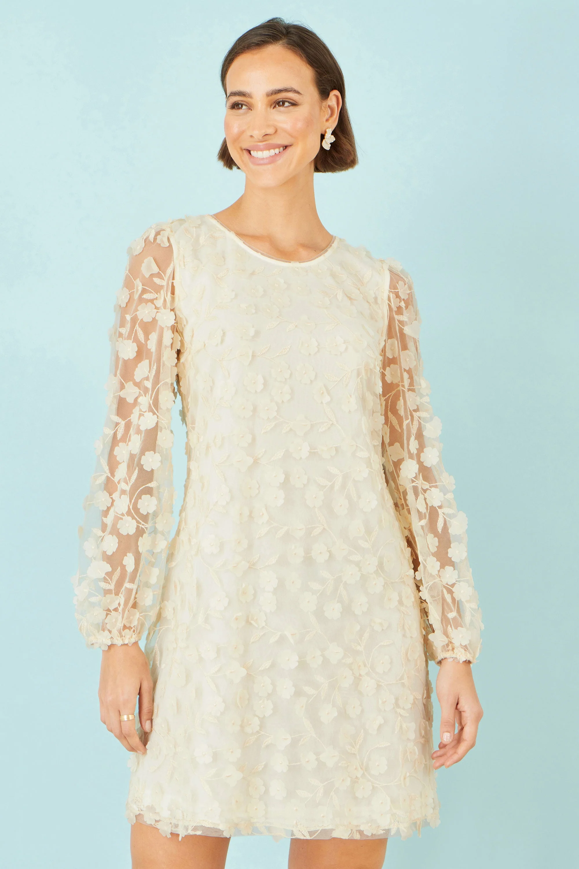 Yumi Ivory Long Sleeve Floral Applique Tunic - Image 5