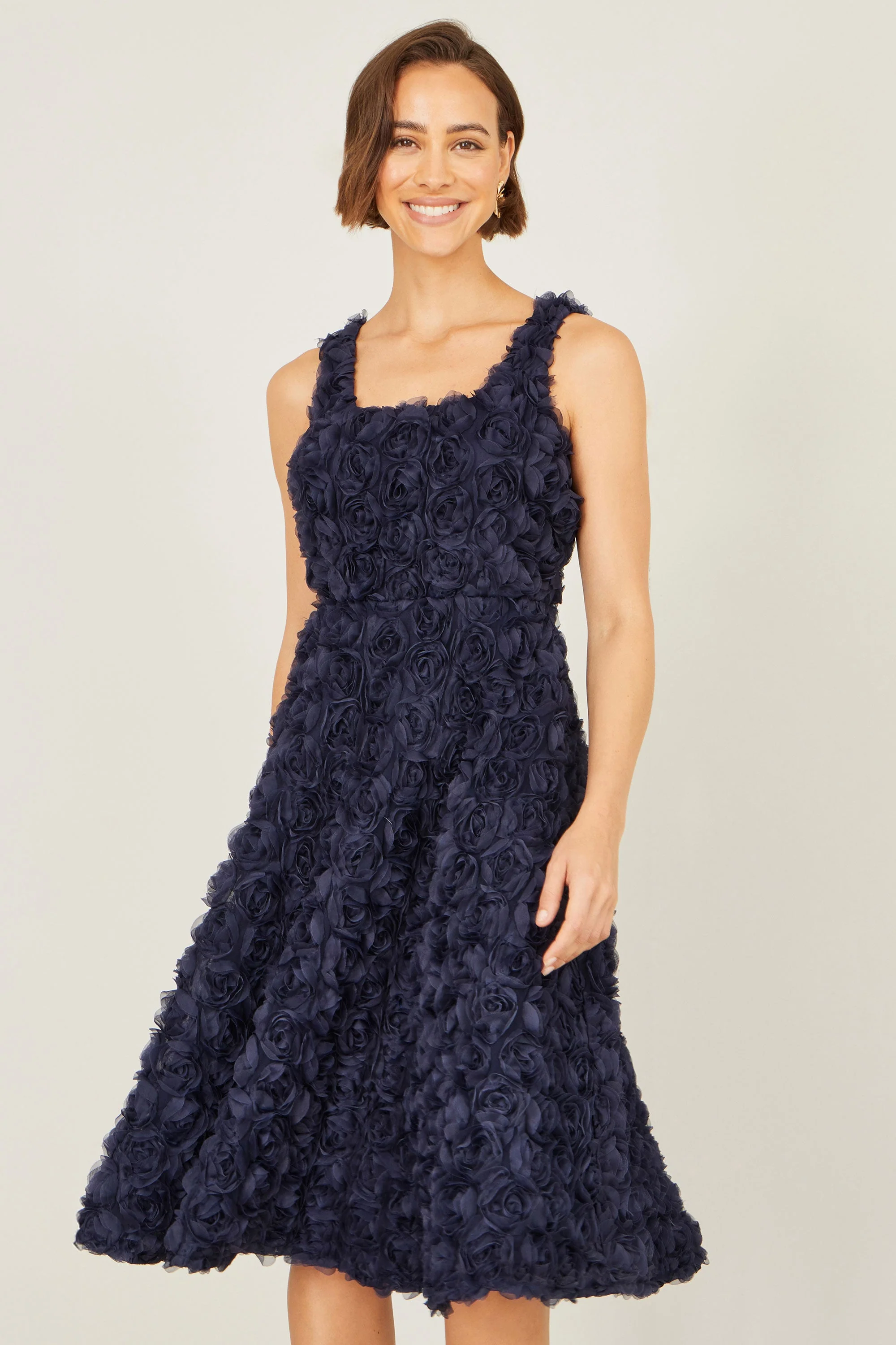 Yumi Navy Applique Floral Skater Dress - Image 5