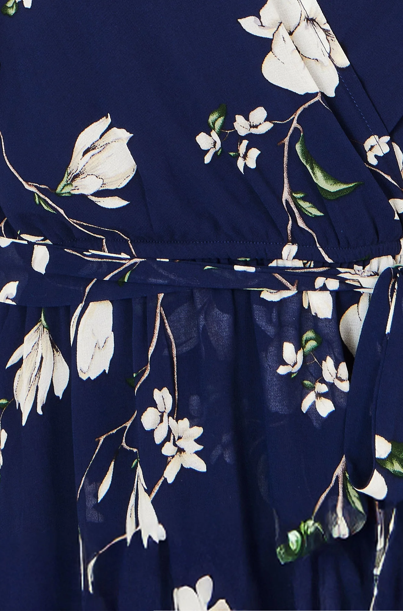 Yumi Navy Floral Wrap Midi Dress With Frill Hem - Image 7