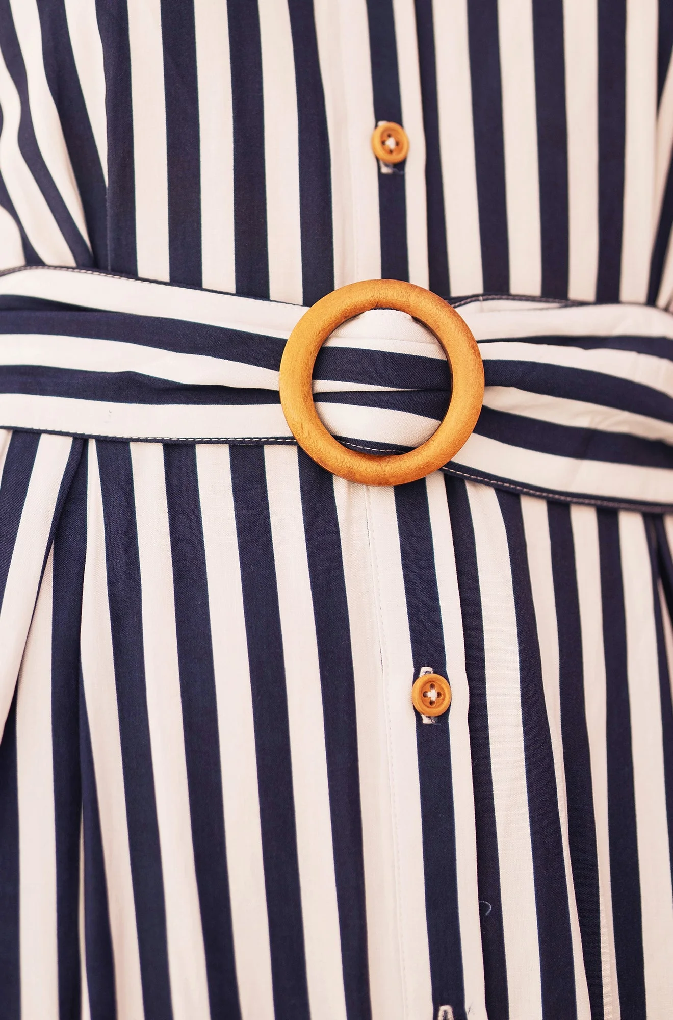 Yumi Navy Stripe Print Relaxed Midi Shirt Dress With Belt - Image 8