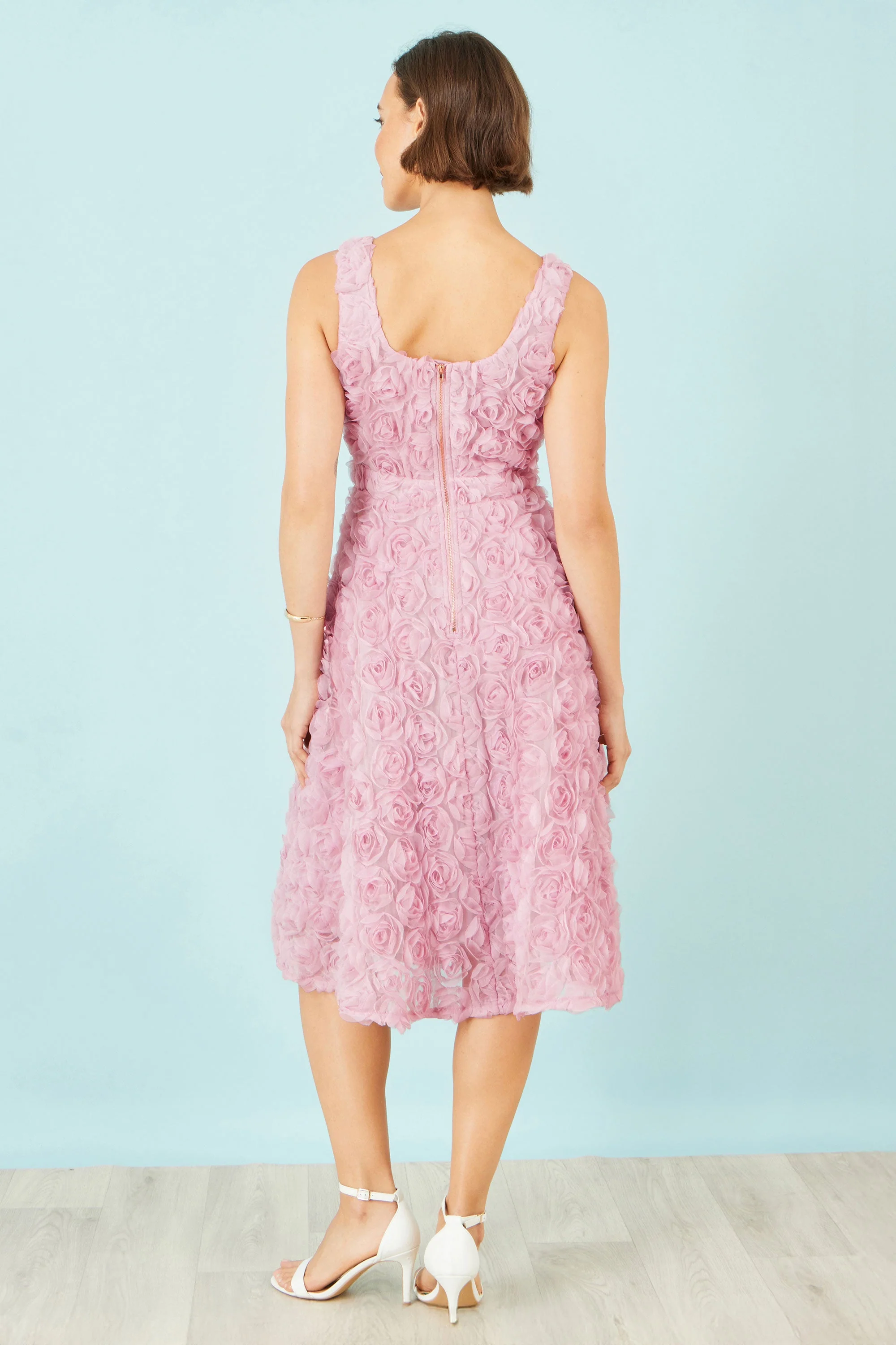 Yumi Pink Applique Floral Skater Dress - Image 4