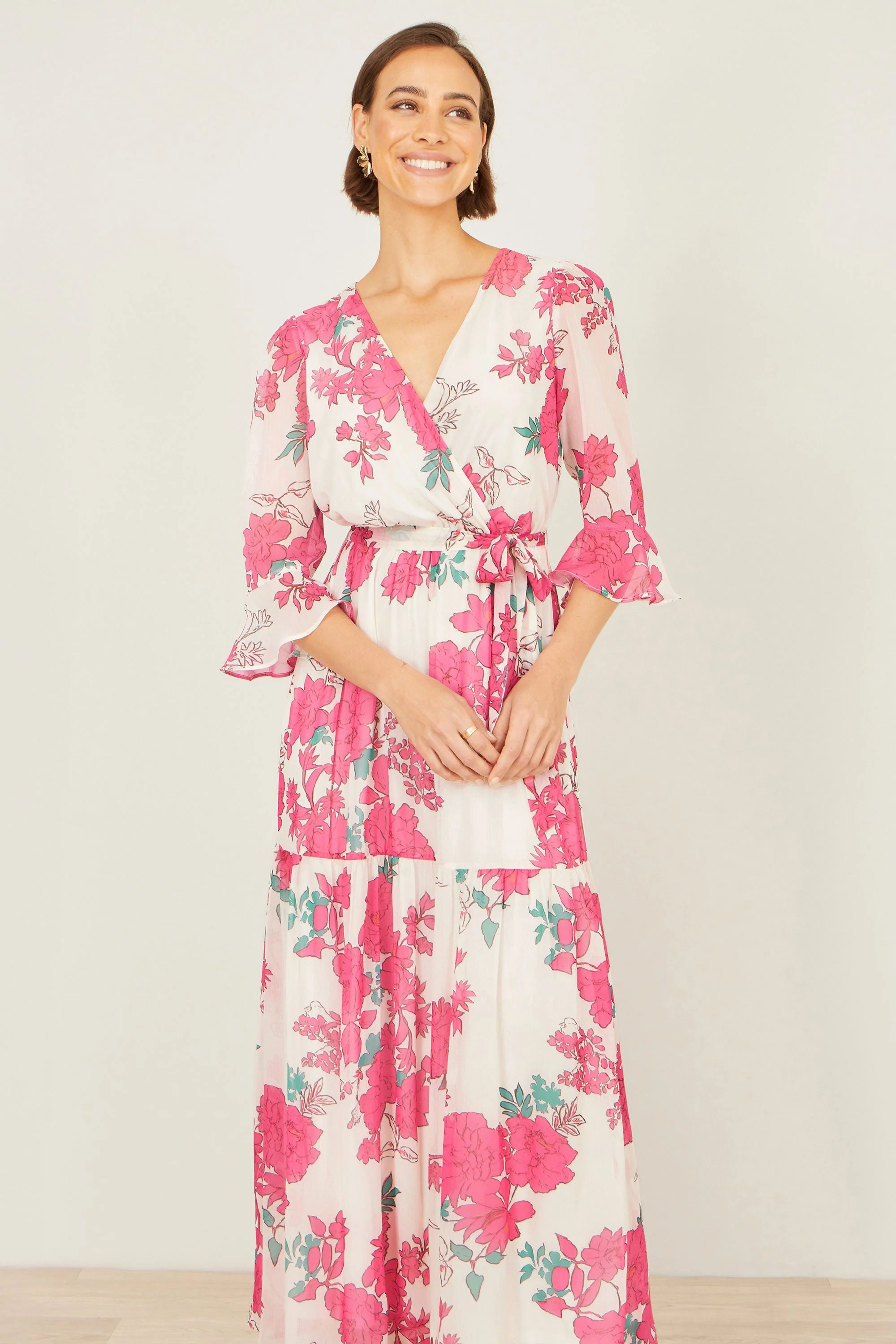 Yumi Pink Blossom Print Maxi Wrap Dress - Image 6