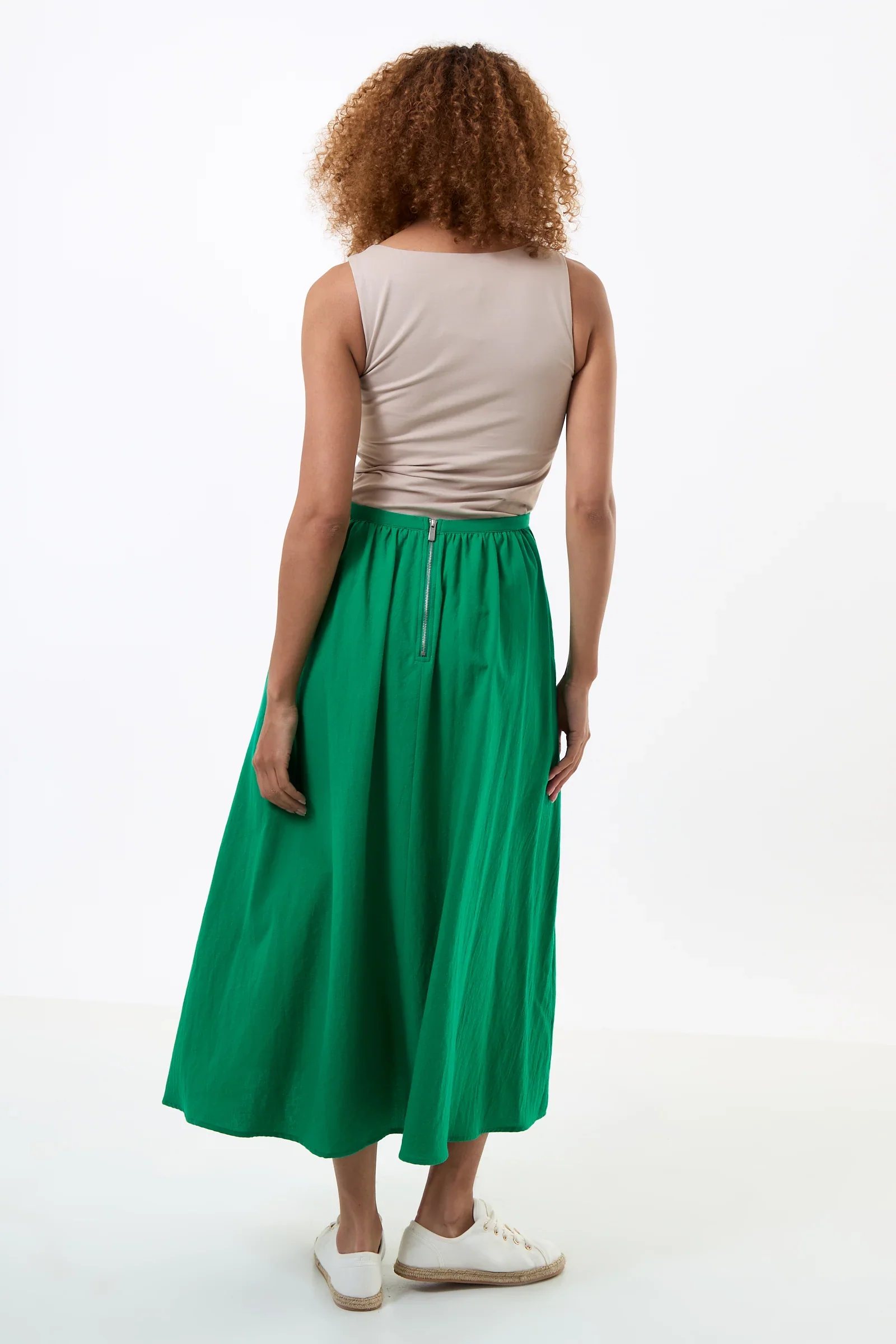 Zoeline Recycled Cotton Midaxi Skirt - Green - Image 2