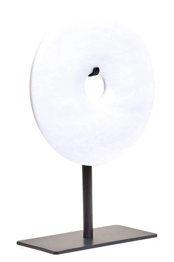 Zoro Extra Small Round Dia 15cm White Marble Disc Sculpture - Image 2